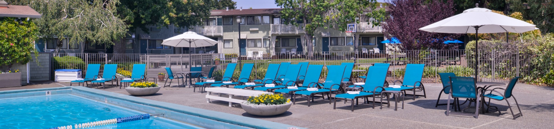 Hotel pool with lounge chairs